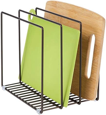 mDesign Steel Storage Tray Organizer Rack for Kitchen Cabinet - Divided Holder with 3 Slots for Skillets, Frying Pan, Pot Lids, Cutting Board, Baking Sheets - Concerto Collection - Bronze - Image 6