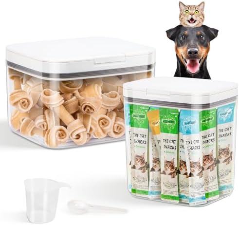 TBMax 2 Pack Large Dog Treat Container Bins 2 Qt + 3 Qt with One-Press Flip-up Lid, Airtight Pet Dog Cat Treat Jar for Countertop, Pet Biscuit Canister Cookie Holder by TBMax