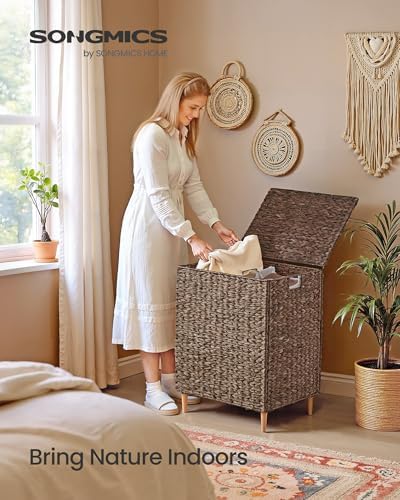 SONGMICS Laundry Hamper With Lid, 130 L Wicker Handwoven Water Hyacinth - Image 2