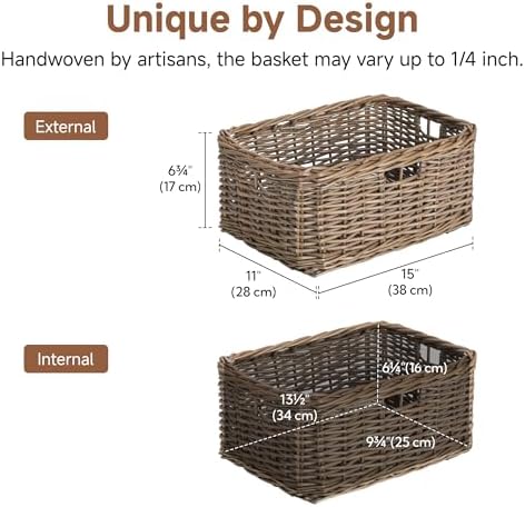 StorageWorks Pantry Baskets, Willow Storage Baskets for Organizing, Shelves, Pantry Organizers and Storage, Light Brown, 15" L x 11" W x 6 ¾"H - Image 2