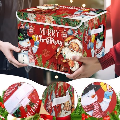 Briwooody Christmas Storage Bin with Lid and Carrying Handle Christmas Foldable Storage Box Large Xmas Decorative Collapsible Container Basket for Organizing Closet Home Bedroom Gift(Santa Claus) - Image 3