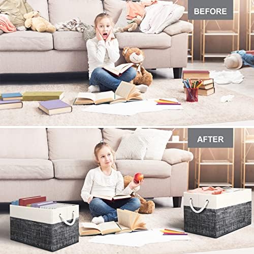 Fab totes Storage Bins 2-Pack, Foldable Storage Baskets for Organizing Toys, Books, Shelves, Closet, Large Storage Box with Rope Handles, Sturdy Organizer Bins, White & Black - Image 3