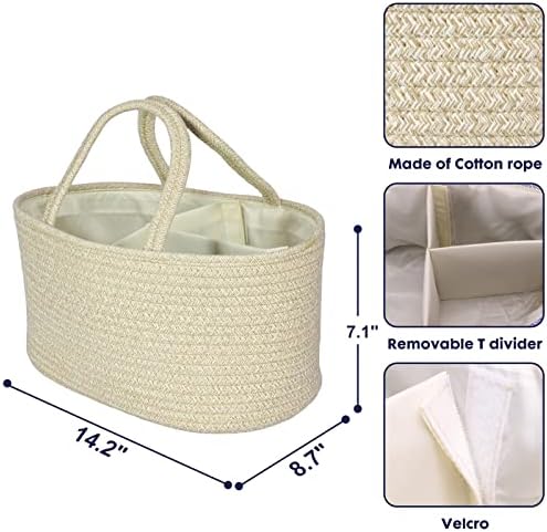 XUANGUO Cotton Rope Baby Diaper Caddy Organizer Basket with Handles Oatmeal - Image 3