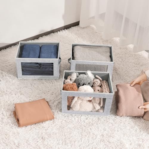Homsorout Fabric Storage Bins with Lids - 3 Packs Storage Cubes with Window, Foldable Storage Baskets Bins for shelves, Closet Storage Boxes for Towels, Clothes, Home, Office, Blended - Image 6