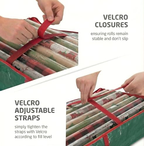 ZOBER Gift Wrapping Paper Organizer Storage - 40" Gift Wrap Storage Containers with Interior Pockets for Bows, Tags & Ribbons - Wrapping Paper Holder, Waterproof, Fits 24 Standard Rolls, Green - Image 5