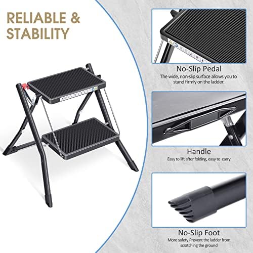 KINGRACK Folding Step Ladder, 2 Step Foldable Step Stool with Handle,Black - Image 3