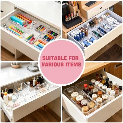 21 PCS Extendable Drawer Organizer Set Clear Stackable Vanity Storage Bins - Image 4