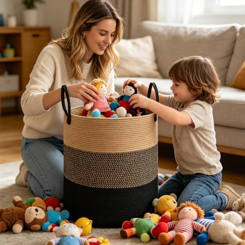 70L Woven Laundry Basket, Large Clothes Hamper with Handles- Jute - Image 4