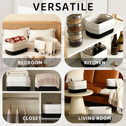 4 Pack Storage Baskets for Organizing, 13''Lx11''Wx8''H Woven Baskets for Storage Toys, Towels, Books, and Clothes, Cotton Rope Basket for Shelves with Handle - Image 3