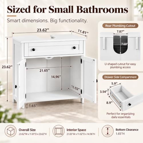Bonnlo 24 Inch Bathroom Vanity Cabinet Without Sink, White, 2 Doors - Image 3