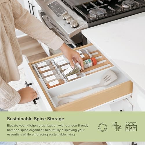 KitchenEdge Expandable Spice Drawer Organizer, White Bamboo - Image 5