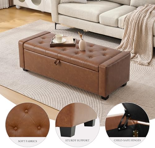 Huatean Home 48" Ottoman with Storage, Brown Storage Ottoman Bench - Image 3