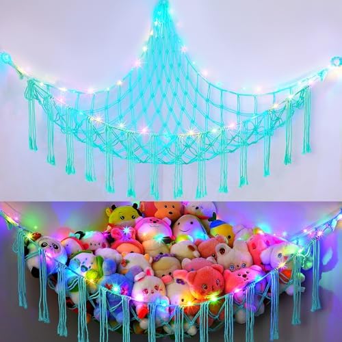 Basumee Stuffed Animals Hammock with LED Light Corner Net, Girls Room Decor by Basumee