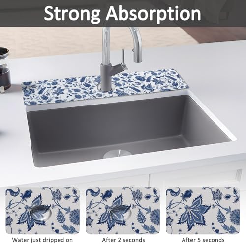 24" X 5.5" Kitchen Sink Splash Guard Faucet Mat Flora Super Absorbent Fast Drying Faucet Guard & Draining Mat Sink Splash Guard Behind Faucet for Kitchen, Bathroom - Image 3