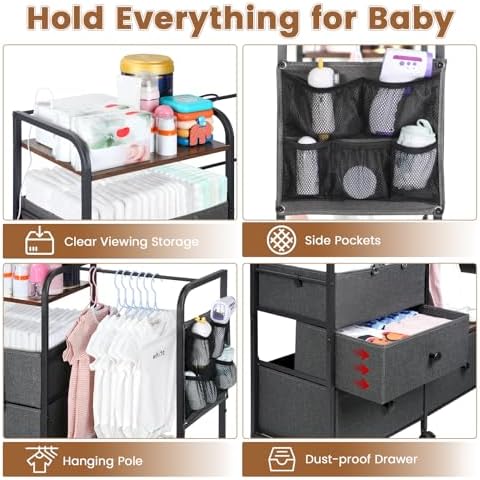 Orzbow Diaper Caddy Cart, 4 Tier Baby Rolling Storage Cart, Grey - Image 2