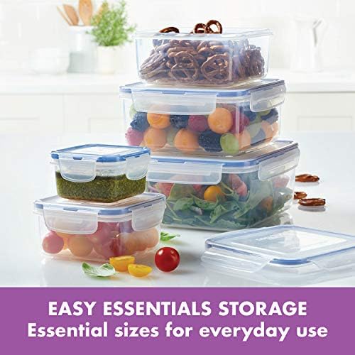 LOCK & LOCK Easy Essentials Food Storage lids/Airtight containers, BPA Free, 10 Piece - Square, Clear - Image 3