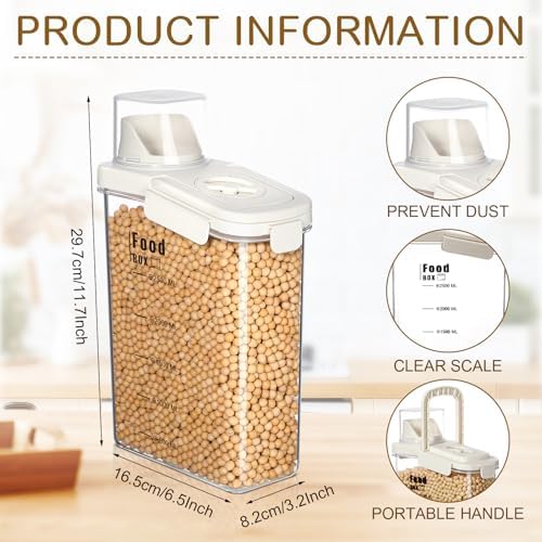 Blushtier 4 PCS Cereal Containers Storage 2.5L Airtight Large Dry Food Containers with Pouring Spout Cereal Storage Dispenser Measuring Cup for Flour and Baking Supplies, White - Image 2