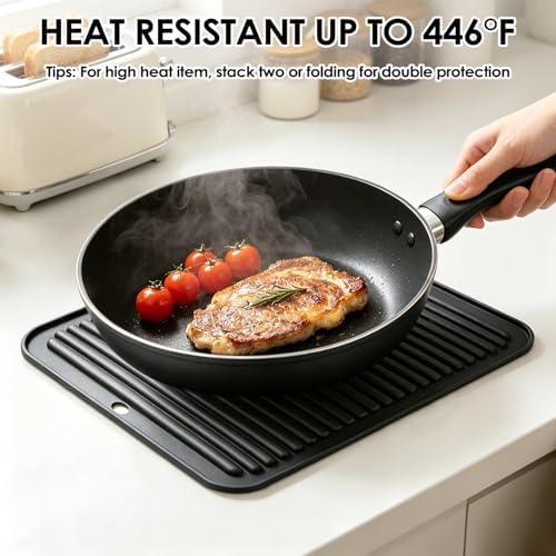 Black Silicone Trivet 16'' X 12'' Silicone Hot Pads for Kitchen Nonslip and Heat Resistant Hot Pads Trivets for Kitchen Quartz Countertops (Black) - Image 2