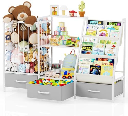 Kids Bookshelf and Toy Storage Organizer - 3-Tier Sling Bookcase, 47.2" W by Dufvrpe