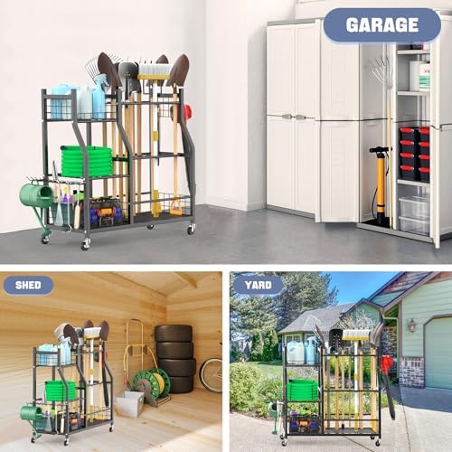 WALMANN Garden Tool Organizer with Wheels, Rakes/Shovels/Yard Tools Stand - Image 2