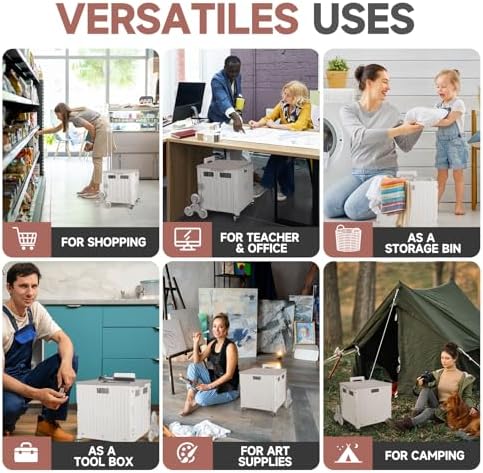 Nedcart Rolling Crate with Stair Climbing Wheels, Foldable Utility Cart with Detachable Lid & Telescoping Handle, Portable Rolling Cart Tote Basket for Teacher Upstairs Grocery Shopping - Image 5
