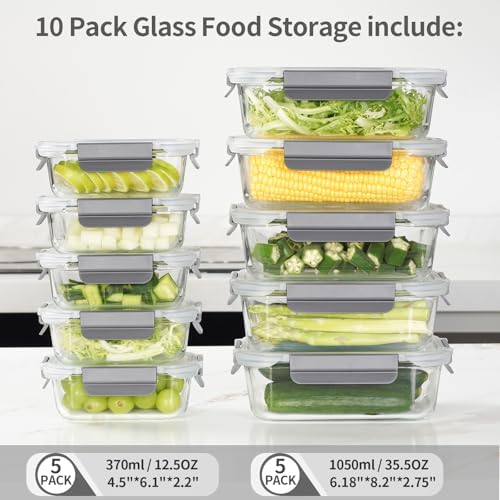 AILTEC Glass Food Storage Containers with Lids, 10 Pack Meal Prep Set - Image 3