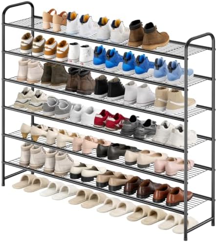 KEETDY Large Shoe Rack 6 Tier Organizer Tall Metal Shoe Organizer for Entryway Bedroom Floor Garage, Wide Shoe Shelf Storage Fits 42 Pairs Men Sneakers, Black by KEETDY