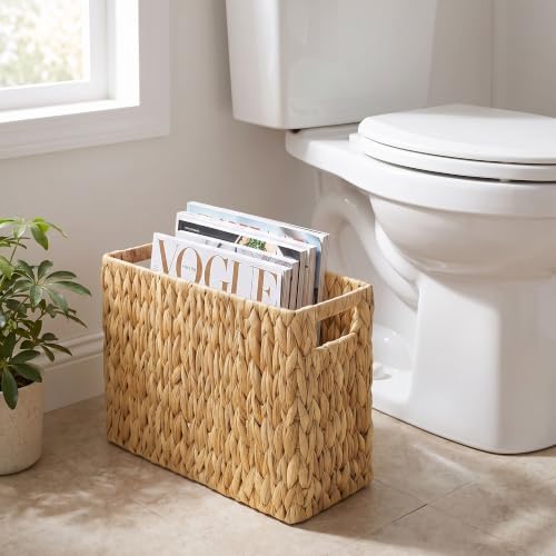 Magazine Holder with Handle, Handwoven Magazine Basket - Image 5