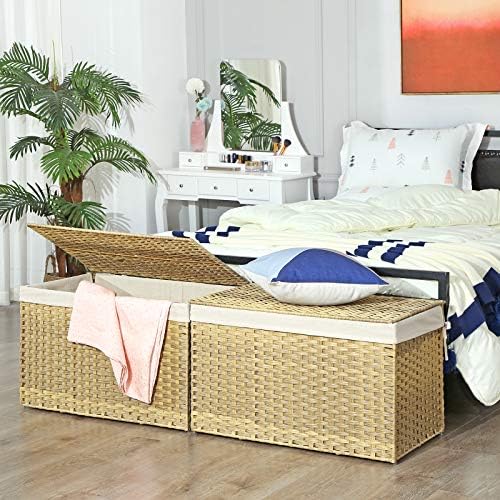 SONGMICS Woven Storage Basket with Lid, 42.3 Gallon (160L), Foldable - Image 3