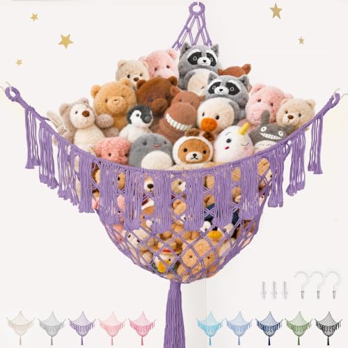 Lare Stuffed Animal Storage Hammock Corner Net - 45" W x 45" H (Purple) by PrimZootyDesign