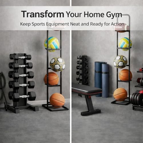 Vertical Ball Rack -basketball rack- Durable Carbon Steel Storage for Basketball, Soccer, Volleyball, and More - Easy to Assemble, Waterproof, Sturdy - 56.7" H - Image 6