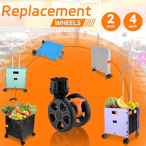 Foldable Utility Cart Collapsible Portable Crate Rolling Carts with Wheels Tote Basket with Magnetic Lid Telescopic Cover Wear-Resistant 360°Rotate Wheel Noiseless for Shopping Storage Office Use - Image 5