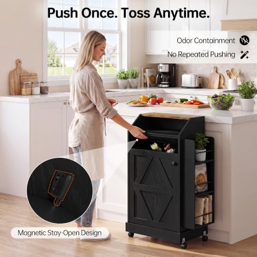 YESHOMY 13 Gallon Kitchen Trash Can Cabinet with Push Door (Black) - Image 3
