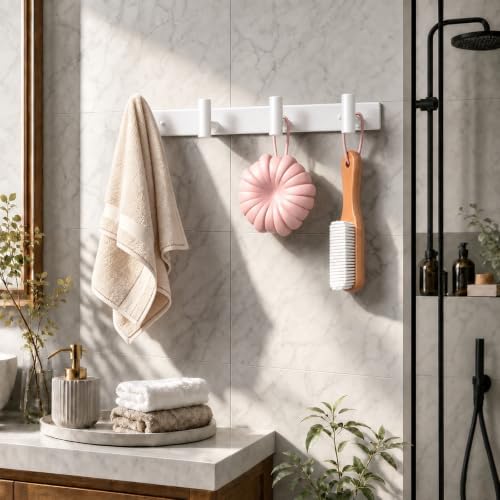 Wall Mounted Coat Rack-4 Hooks, Heavy Duty Stainless Steel Wall Hooks for Towel Coat Bag, Hat Rack Coat Hanger Coat Hooks Towel Racks for Bathroom Entryway Kitchen Office (White, 1 Pack) - Image 3