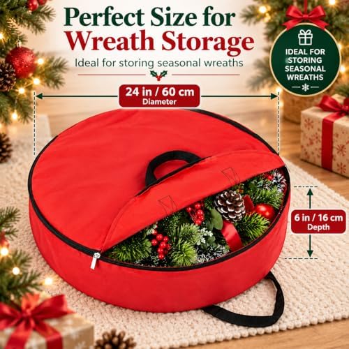 RAINFLOW Wreath Storage Container - 24 Inch Christmas Wreath Storage Bag - Image 2