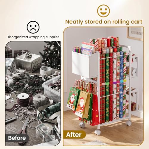 Lewondr Wrapping Paper Organizer Storage, Rolling Gift Wrap Storage Stand - Image 4