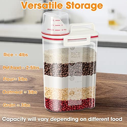 TBMax 2 Pack Rice Storage Containers 4 Lbs, Small Rice Dispenser with Measuring Cup, Cereal Containers Flour Bin, Kitchen Food Storage Container and Pantry Organizers, Pet Dog Cat Food Dispenser - Image 5