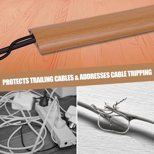 Floor Cord Cover Cavity 0.8"x0.37" Self Adhesive Cord Hider, 10FT Low Profile Cable Management, Extension Strip Protector for Wires, Prevent Cable Trips for Offices, Gyms, Exhibitions (Brown Wood) - Image 6