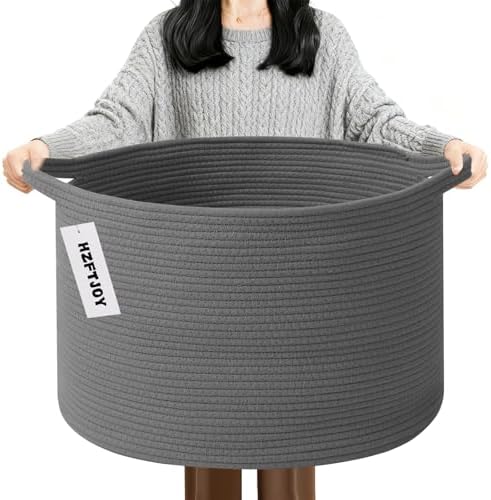 90L Extra Large Blanket Basket,Woven Rope Laundry Basket-Dark Grey by HZFTJOY