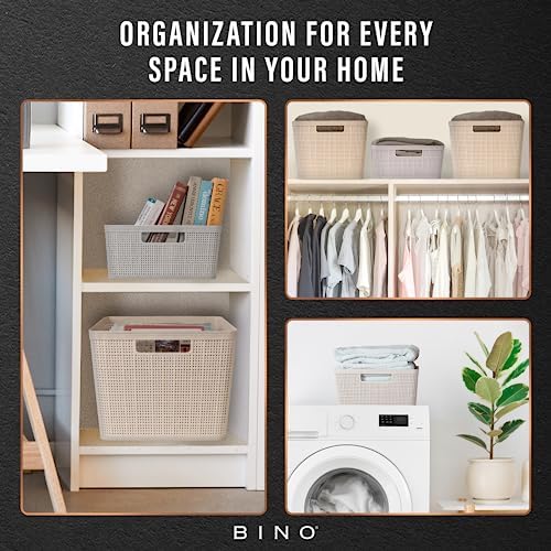 BINO | Woven Plastic Basket | Small (Natural Grey), 4-Pack | THE JUTE COLLECTION | Home Organization, Space - Saving Storage, Stylish Design | Jute Basket | Plastic Storage Basket - Image 7