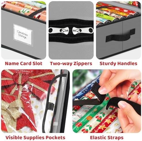 Fabspace Christmas Wrapping Paper Storage Containers, 40 Inch Gift Wrap Organizer, Visible Supplies Pockets for Xmas Accessories, Underbed Storage for Christmas Decorations, Grey - Image 5