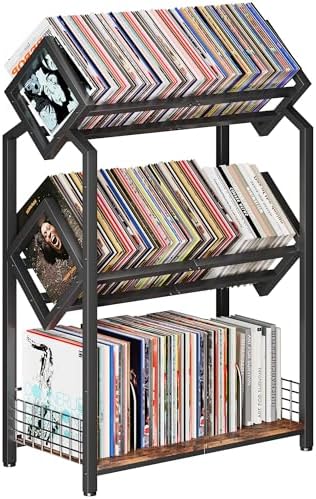 Homeiju 3-Tier Vinyl Record Storage Holder with Dividers by Homeiju