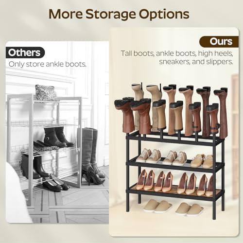 YATINEY Shoe and Boot Rack Organizer, Tall Boots Rack for Closet, Cowboy Shoes Storage, 4 Tier Shoe Racks Organizer Holds 14 Pairs, Black and Rustic Brown SS29BR - Image 5