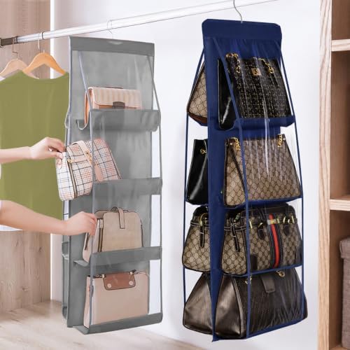 Lirex Handbag Hanging Purse Organizer for Closet, 8 Pocket Handbag Storage Organizer Hanger Oxford Cloth Closet Organizer for Family Closet Bedroom, Foldable and Universal Fit, Navy Blue - Image 2