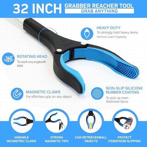 32" Grabber Reacher Tool – 3 Pack Foldable Reacher Grabber Pickup Tools for Seniors, Disabled, Trash Pickup, and Hard-to-Reach Areas, Ergonomic Grip & Lightweight Design（Orange Blue Pink） - Image 3
