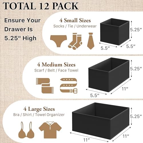 Simple Houseware Foldable Drawer Organizer Stocking Bin, Set of 12, Black - Image 2