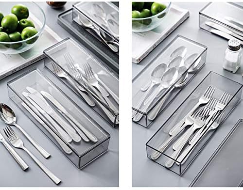 Transparent Flatware Tray Kitchen Drawer Organizer With Lid - Plastic Kitchen Cutlery Tray and Utensil Silverware Storage Container with Cover - Dinnerware Holder for Spoons Forks Knives - Image 6