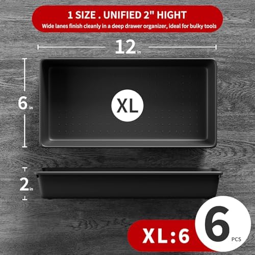 【6 PCS Extra-Large】 Tool Box Drawer Organizer Trays with Non-slip Pads, Heavy-Duty Tool Chest Drawer Organizer for Rolling Tool Chest and Garage Drawers, Truck Toolbox organizer and Workbench Storage - Image 2