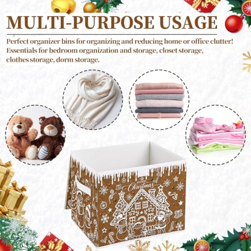 Briwooody Christmas Gingerbread House Storage Bin with Lid and Carrying Handle Gingerbread Man Foldable Storage Box Large Xmas Decorative Collapsible Container Basket for Organizing Closet Home Gift - Image 3