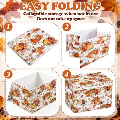 Briwooody Fall Pumpkin Storage Bin with Lid and Carrying Handle Storage Box - Image 3